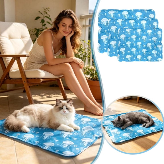 Gel Self-Cooling Mat for Cats & Dogs Summer Pet Ice Pad with Non- Bottom Washable Cool Bed for Small Medium Large Pets 12"x16"