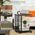 thumbnail image 4 of HOMCOM Table d'Appoint Mobile pour Canapé, Table de Bout en Forme de C avec Étagère en Métal, Roulettes pour Salon, Chambre, Brun Rustique, 4 of 10