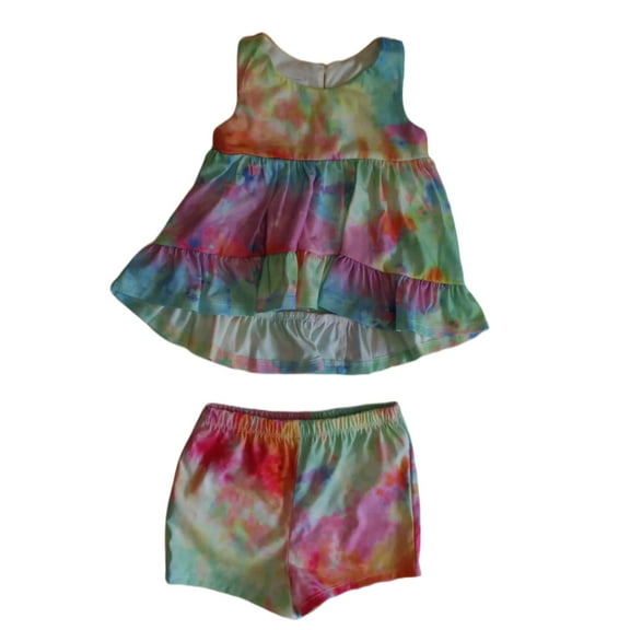 Bobbie Jean 2 Piece Baby Girl's Dress/Short Tie Dye Set Size 12 Months