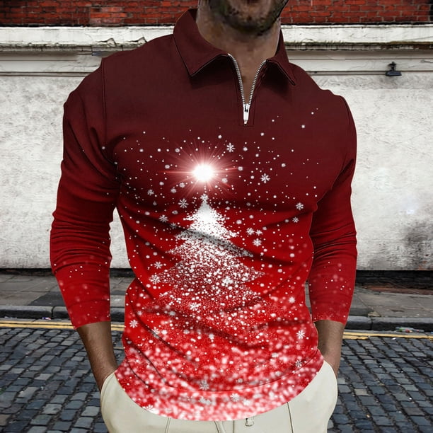 Blusa y camisa de manga larga con cuello vuelto para hombre, jersey con cremallera y solapa estampada, blusa de manga larga con cuello vuelto, blusa de poliéster para hombre