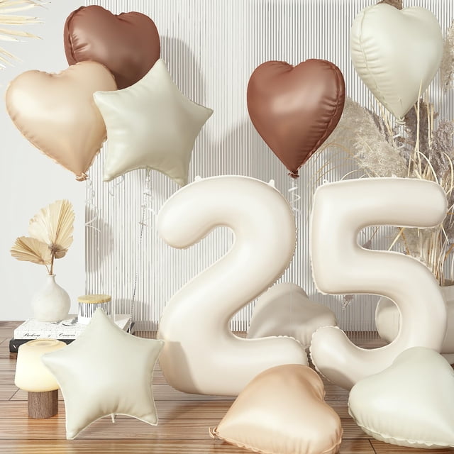 Set de globos Govpy para 25 cumpleaños, color marrón y blanco