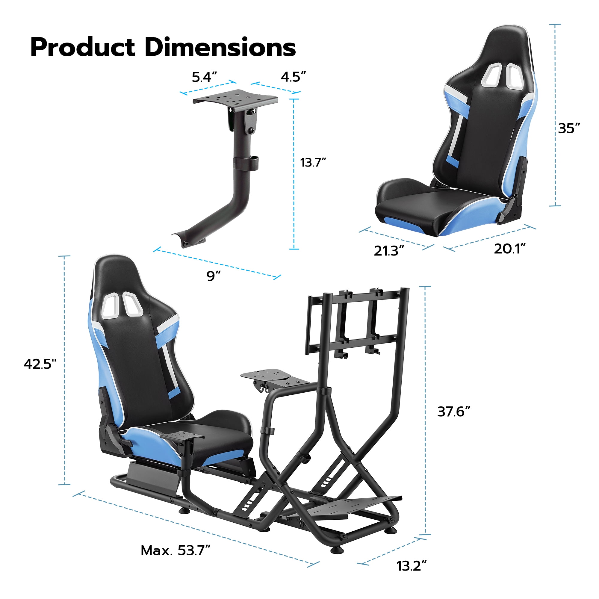 ARES WING Racing Simulator Cockpit with Seat and Monitor Mount, Adjustable Sim Racing Cockpit Compatible with Logitech, Thrustmaster, Fanatec, Moza, for PS5, PS4, Xbox and PC， Blue