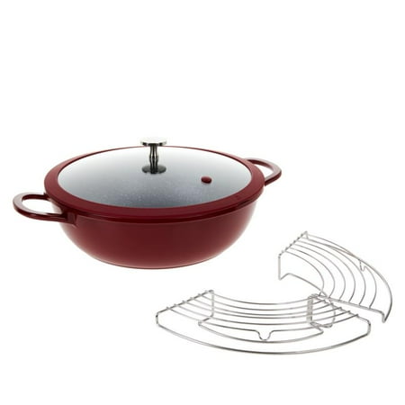 

Curtis Stone 4.5-Quart Cast Aluminum Multi-Pan w/Lid & Multi-Use Rack 777-973 Used
