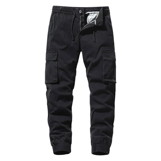 toraway Cargo Pants for Men Joggers Black Male Cargo Pants Solid Color Multi Pocket Tether Stretch Solid Color Pants 32