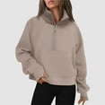 thumbnail image 2 of adviicd Scoop Sweatshirt for Women Womens Sweatshirts Half Zip Cropped Pullover Quarter Zipper Hoodies Fall outfits Clothes Thumb Hole (Khaki,M), 2 of 4