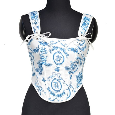 Fayshow0 Tank Tops for Women Plus Size Women Sexy Versatile New Blue And White Porcelain Flower Printing And Binding Short Corset