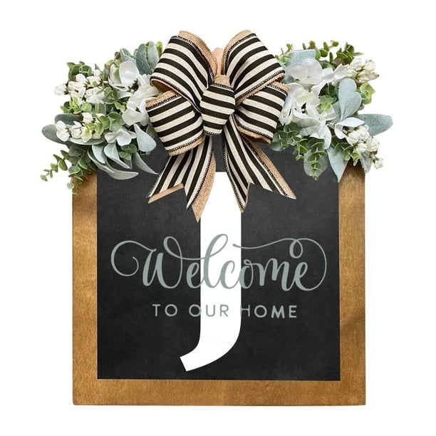 Corona de puerta de apellido personalizada | Placa colgante de madera durante todo el año | Cartel de bienvenida con monograma de letra personalizada | Decoración de puerta de entrada para todas las