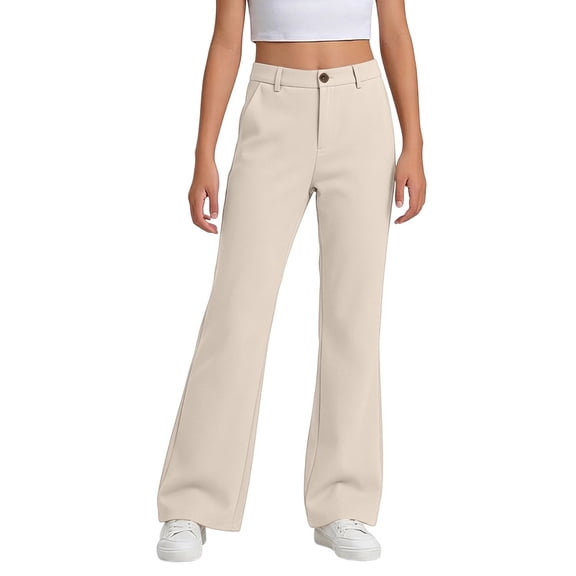 Landzoo Little Girls Bottom School Uniform Pants Flared Leg High Waisted Fall Casual Kid Girls Trousers