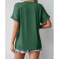 thumbnail image 3 of Camiseta de Mujer Manga Corta Botón Decoración Cuello en V Color Puro Señora Jersey Top para el Trabajo Compras Diarias Verde L, 3 of 8