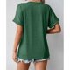 thumbnail image 3 of Camiseta de Mujer Manga Corta Botón Decoración Cuello en V Color Puro Señora Jersey Top para el Trabajo Compras Diarias Verde M, 3 of 8