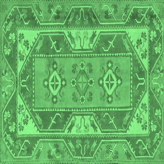 Ahgly Company Indoor Square Oriental Emerald Green Traditional Area Rugs, 8' Square