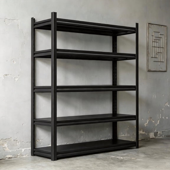 Metal Storage Shelves, Steel Shelving, Open Display Shelves, Stable Basement Storage Shelves, 3000lb Garage Shelf Ideal for Home Office Bedroom, 5-Tier 40" W Black
