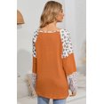 thumbnail image 3 of Women's Orange Leopard Colorblock Waffle Knit Top, 3 of 5
