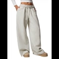 thumbnail image 2 of Pantalones Deportivos de Pierna para Mujer, Holgados, con Cordón, de Cintura Alta y Bolsillos Gris M, 2 of 10