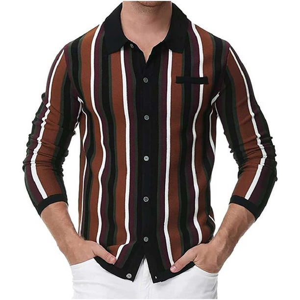 Cárdigan informal de punto con cierre de botón para hombre, chaqueta tipo suéter a rayas de manga larga Pompotops oipoqjl40017