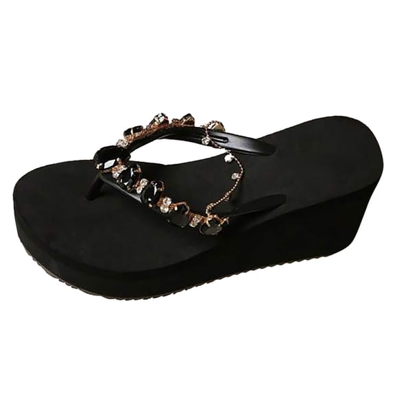 IUJSOY Woman's Sandal Flip Flop with Rhinestone Thong Yoga Mat Platform Wedges Slides Shoes