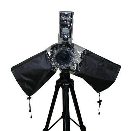 Image of FRCOLOR Flashing Cover SLR Camera Rain Cover Waterproof Dustproof Drawstring Arm Protectors Lens Protector (Black)