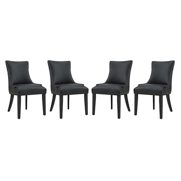 Modern Contemporary Urban Design Dining Kitchen Room Side Chair, Set of Four, Faux Vinyl Leather Nail Rivet, Black
