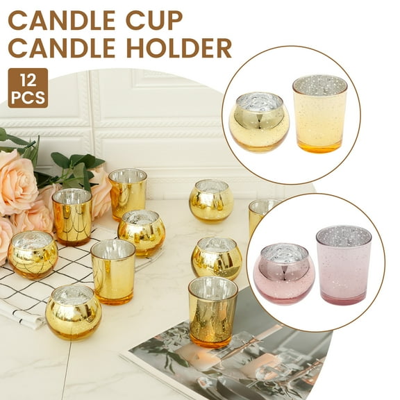 12 Pcs Assorsted Gold Votive Candle Holders Gold Wedding Table Decorations for Home Party Mercury Glass Candle Holder for Tea Lights Wedding Bridal Shower Party Table Decorations