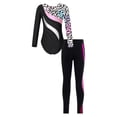 thumbnail image 4 of Miutii Kids Girls Gymnastics Dance Outfits Long Sleeve Leotard Biketard Jumpsuit with Leggings Pants Set Activewear Leopard&Hot Pink 14, 4 of 5