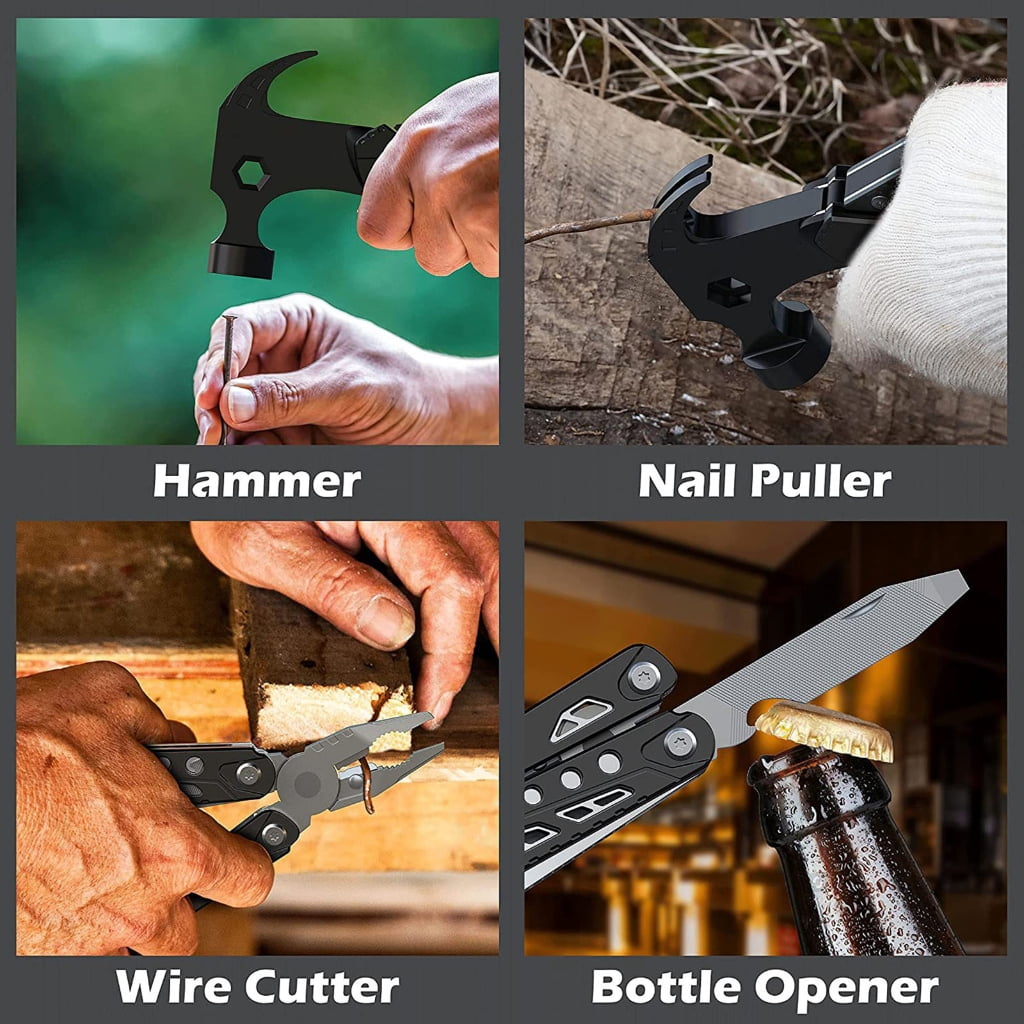 Miiottaa Stainless Steel and Aluminum Outdoor Multi Tool with Car Emergency Sledgehammer Car Window Breaker Perfect for Camping Hiking