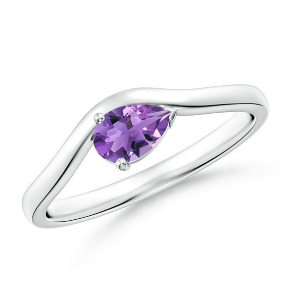ANGARA Natural Pear Amethyst Wave Shank Solitaire Ring in 925 Sterling Silver for Women (Size-6x4mm) | February Birthstone, Birthday, Anniversary, Jewelry Gift for Women | Natural Amethyst Ring