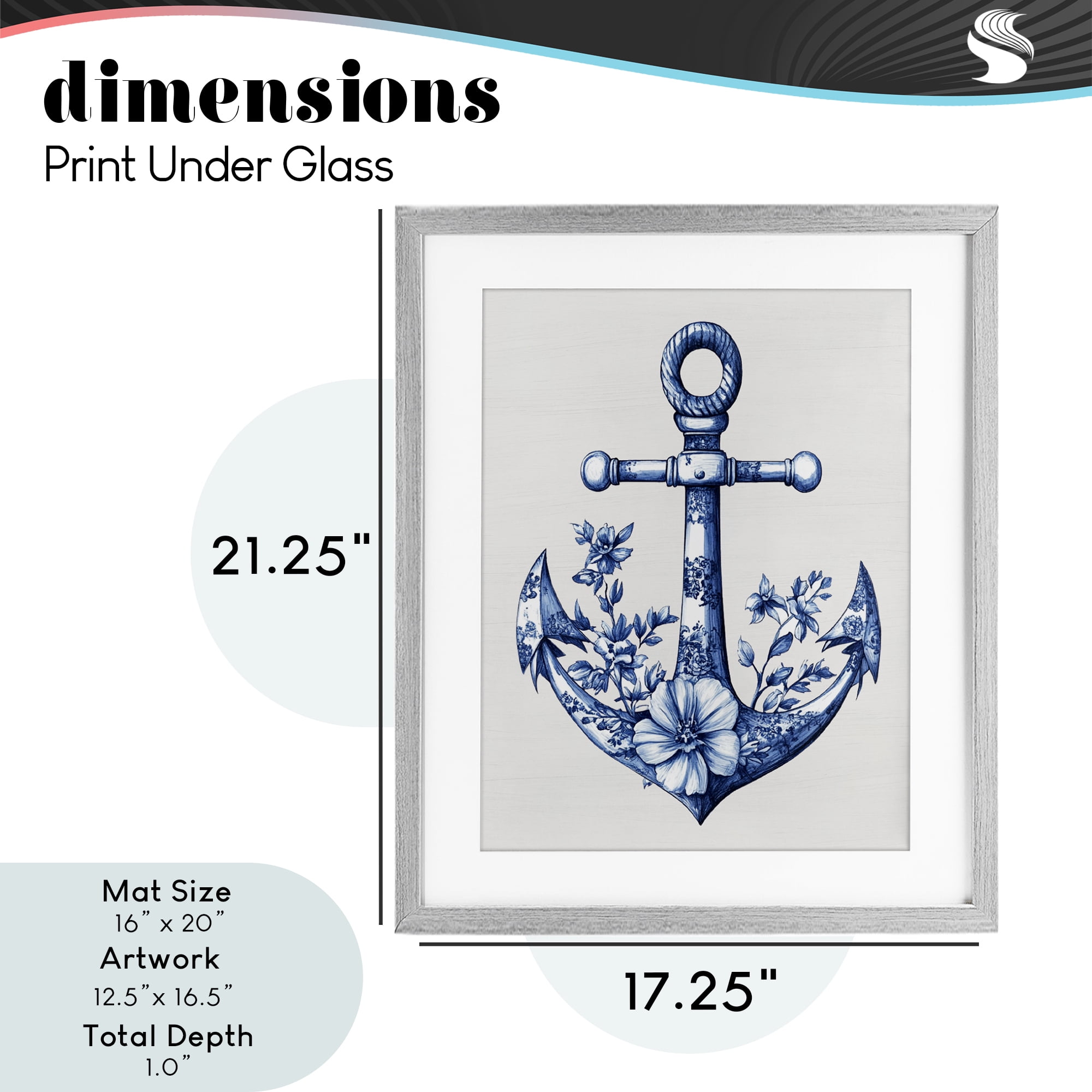 Toile Patterned Anchor Gray Framed Print Under Glass, design by Lettered and Lined