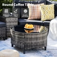 thumbnail image 6 of MEISSALIVVE 9-Piece Outdoor Patio Furniture Set, Half-Moon Curved Rattan, 2 Wood Armrest Swivel Chairs, Round Coffee Table & Side Tables(Gray), 6 of 8