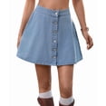 thumbnail image 2 of Womens Washed Denim Button Front Short Flared Skirt A Line Mini Skirt Casual High Waist Light Blue XL, 2 of 9