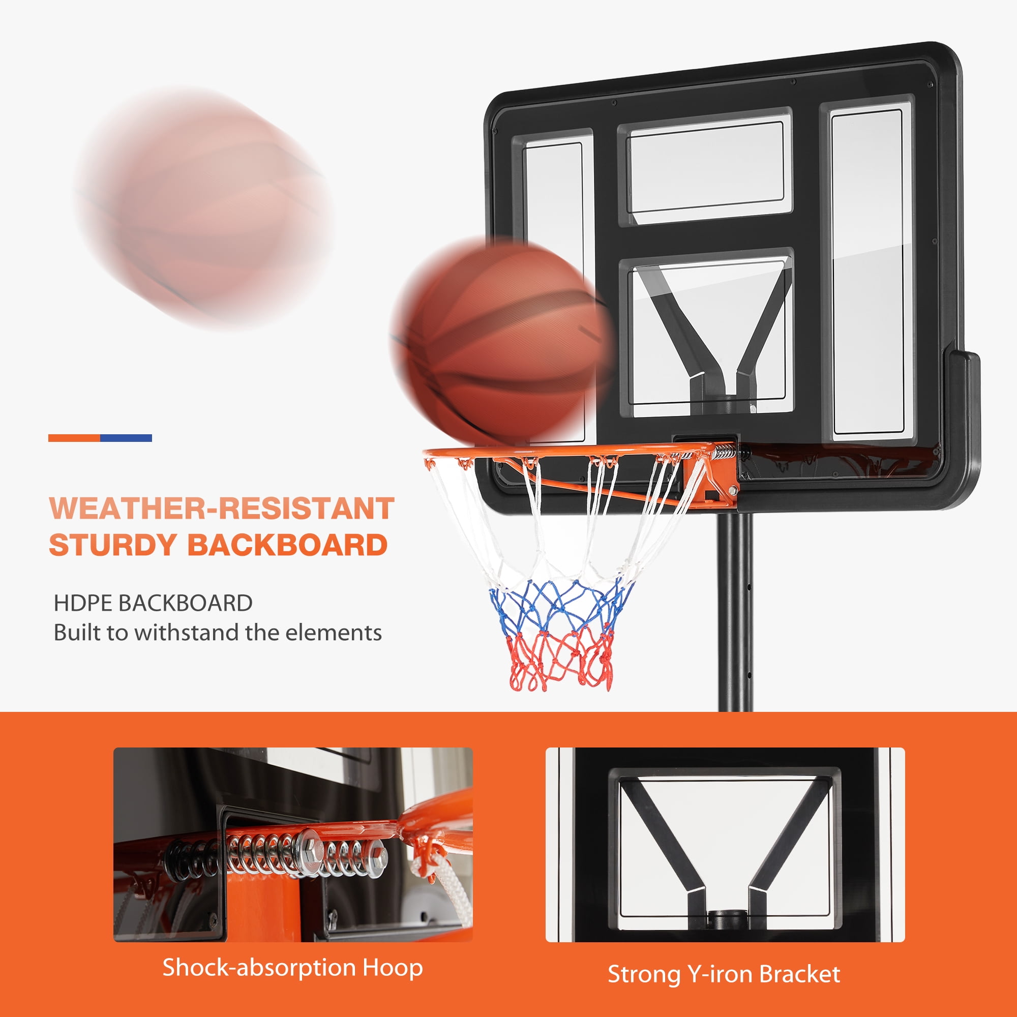 JOINSUN 4.2-10ft Basketball Hoop with Adjustable Height, Shatterproof Backboard for Kids, Adults