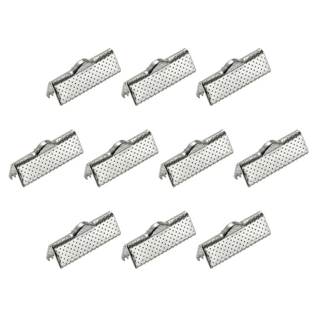 Unique Bargains 160Pack Ribbon Crimp Clamp Ends 20mm Cord End Clasp for DIY Craft Silver White