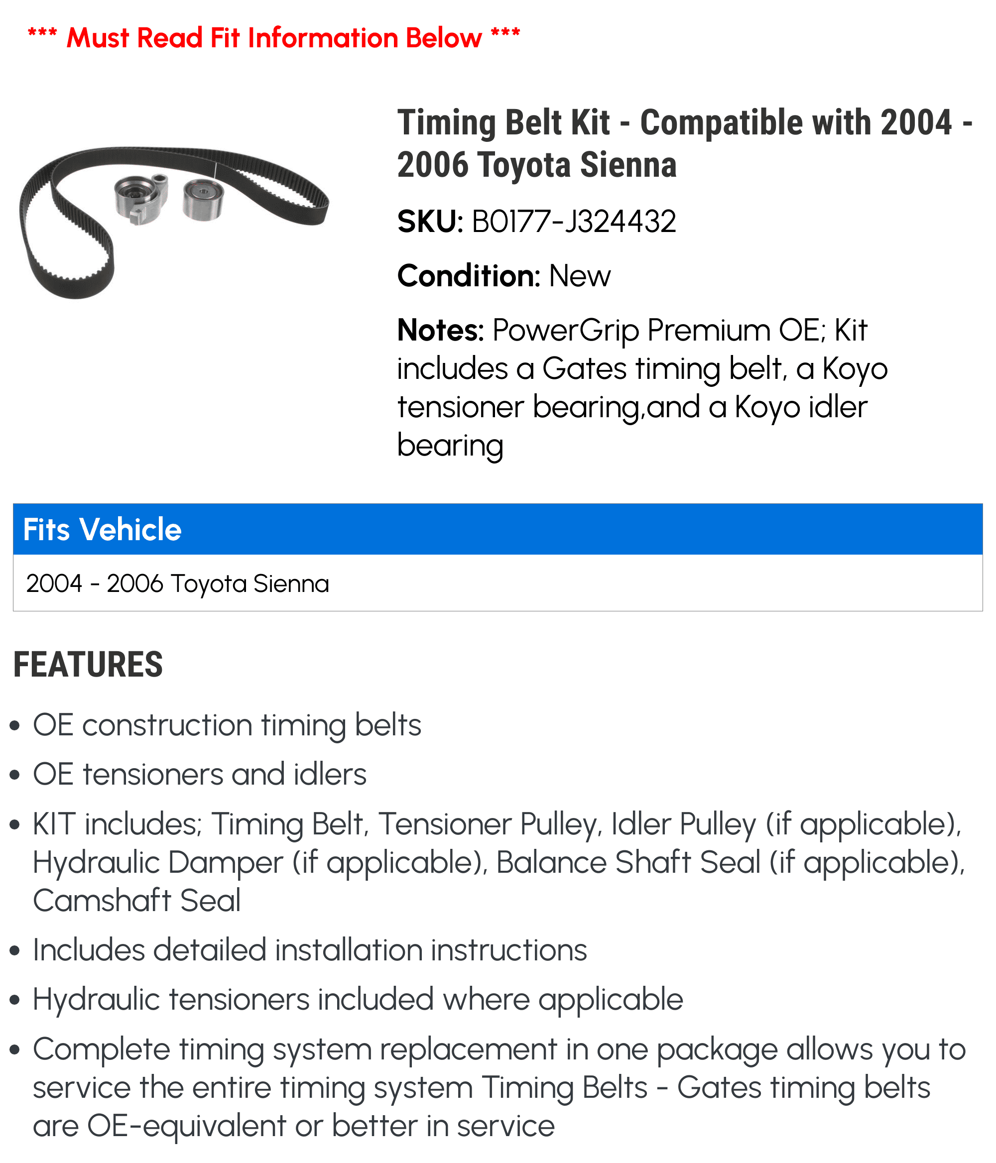 Toyota sienna hot sale timing belt replacement