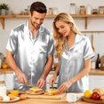 thumbnail image 7 of Hkoxplj Couple Matching Pajamas Sets Silk Short Sleeve Button Down Sleepwear Satin Pjs Shorts Set Soft Loungewear, 7 of 7