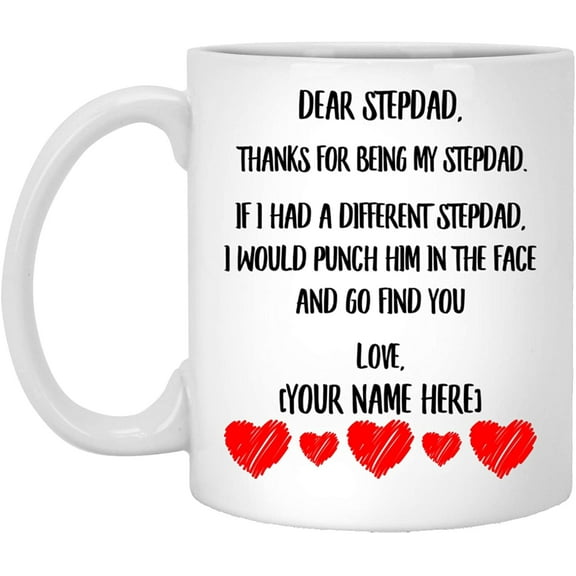 Personalized Step Dad Gifts from Daughter Fathers Day Stepfather Mug Custom Funny Badass Stepdad Gifts from Son Cute Tea Cups Ceramic White 11oz
