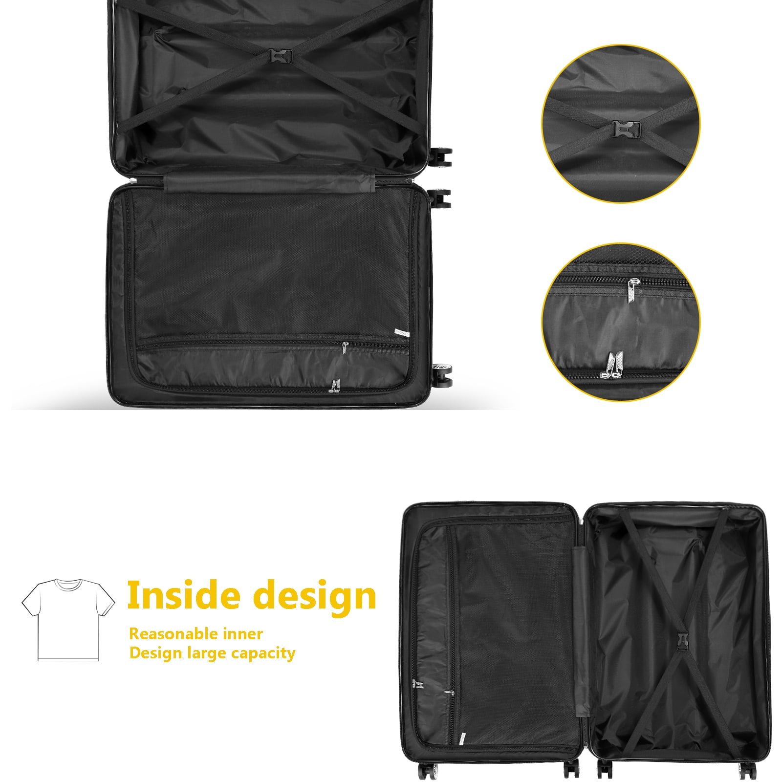 Hikolayae Luggage Sets Hardside Spinner with TSA Lock in Yellow, 3 Piece