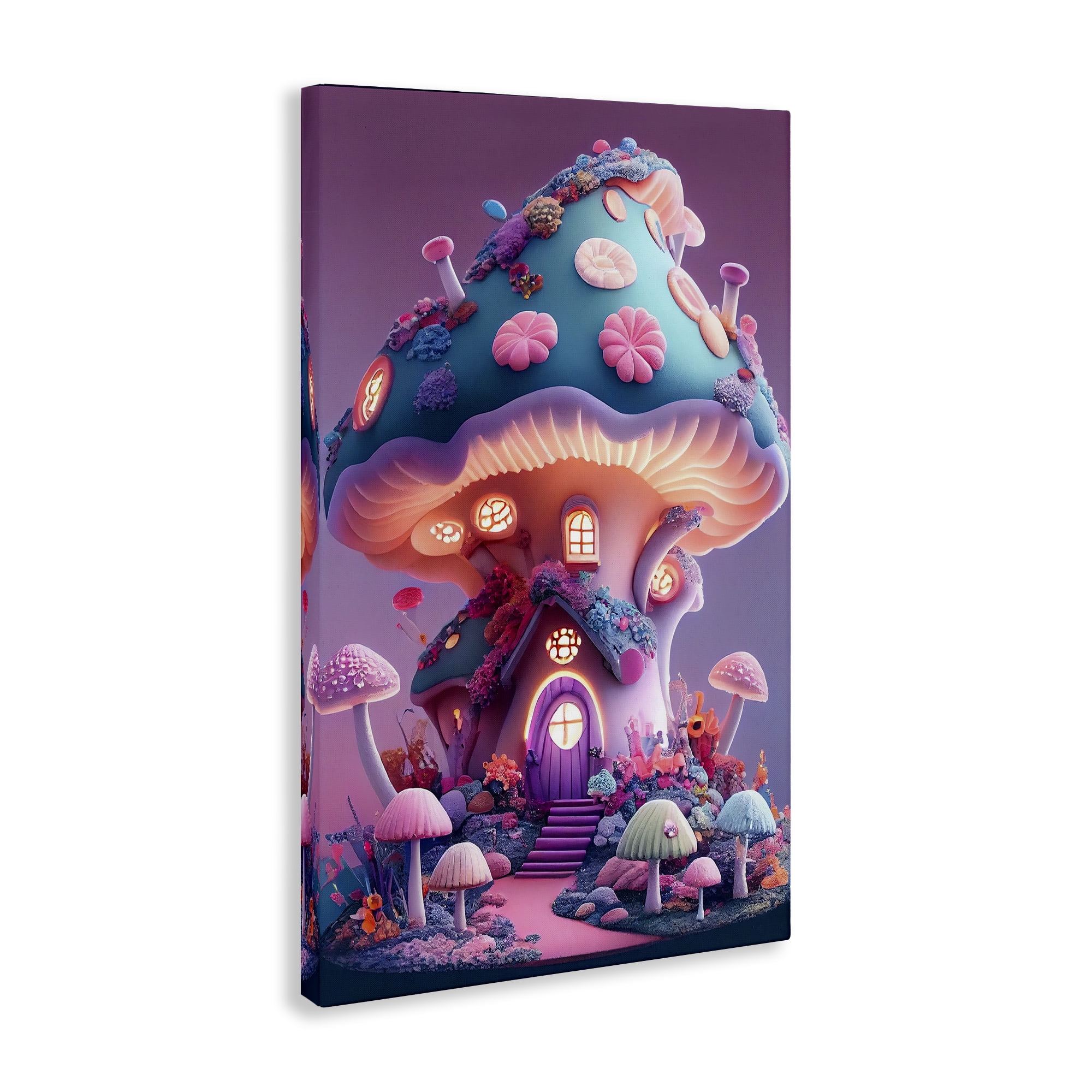 Stupell Industries Mystical Forest Mushroom Town & City Painting Gallery Wrapped Canvas Art Print Wall Art, 24 x 36