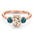 thumbnail image 3 of Gem Stone King 1.66 Ct Oval Peach Morganite London Blue Topaz 18K Rose Gold Plated Silver Ring, 3 of 6