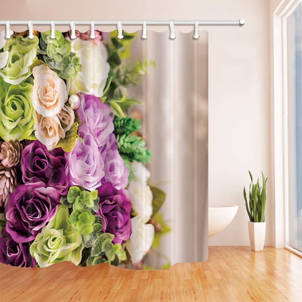 Artjia Colorful Roses Flowers On Wooden, India Rose Shower Curtain