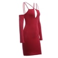thumbnail image 2 of SAYOO Vestido ajustado de manga larga para mujer, correa de espagueti ahuecada Color sólido Cremallera trasera Fiesta de noche Club Boda de una sola pieza SAYOO S M L, 2 of 9