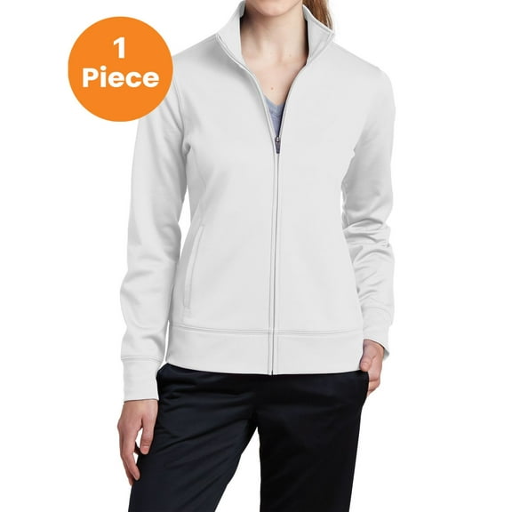 Sport-Tek LST241 Ladies Sport-Wick Fleece Full-Zip Jacket, White, XS, Womens Activewear