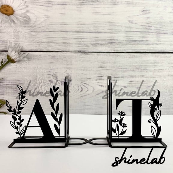 Shinelab Alphabet Metal Bookends DNA Double Biology Name Bookend Gift, Art Bookshelf Decor 5639
