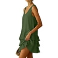 thumbnail image 5 of Women Summer Linen Dress Sleeveless Strap Solid Solor Short Dress V Neck Knee Length Beach Casual Dress Army Green XL, 5 of 7