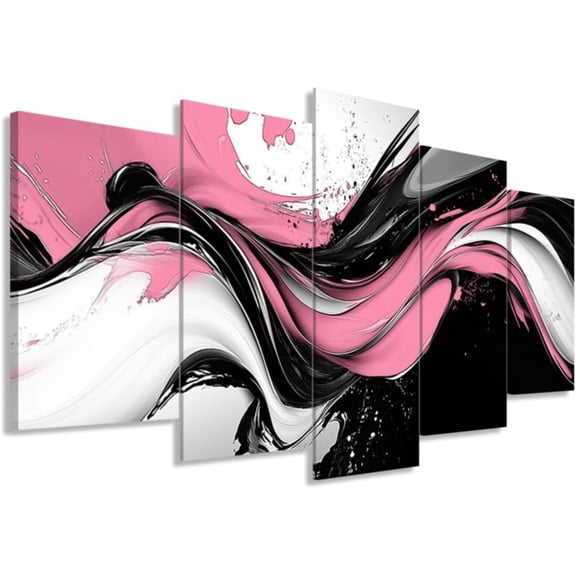 ZHONGYUTONG Pink Black White Abstract Wall Art Large 5 Pieces Wall Decor Canvas Prints Modern Living Room Bedroom Office Home Decor Framed (8x14inx2pcs 8x18inx2pcs 8x22inx1pcs)