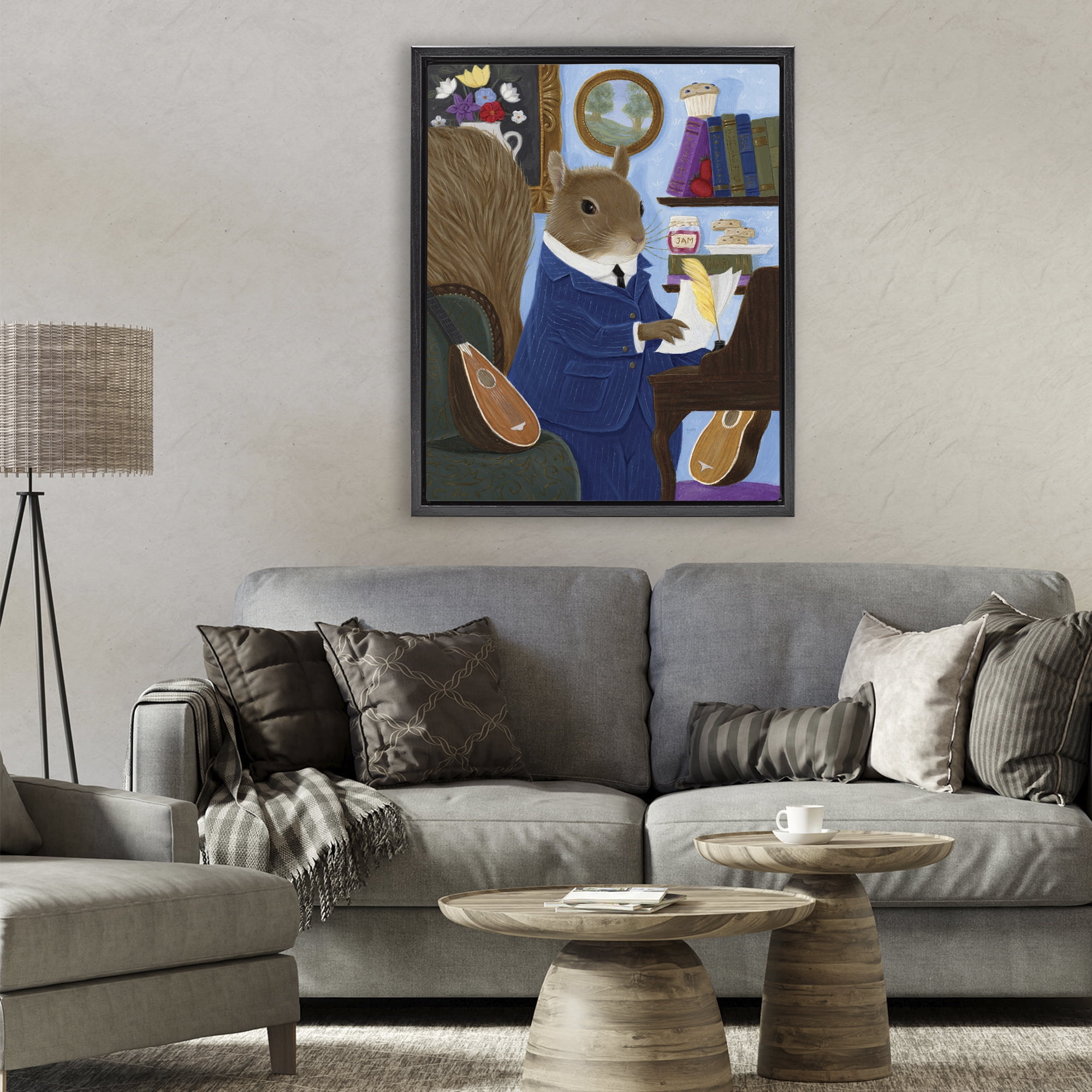 Stupell Industries Gentleman Squirrel Composing Black Framed Floater Canvas Wall Art, design by Gina Matarazzo