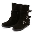 thumbnail image 6 of iopqo women's mid-calf boots women suede round toe zipper flat pure color buckle strap keep warm snow boots round toe square heel suede black 35, 6 of 6