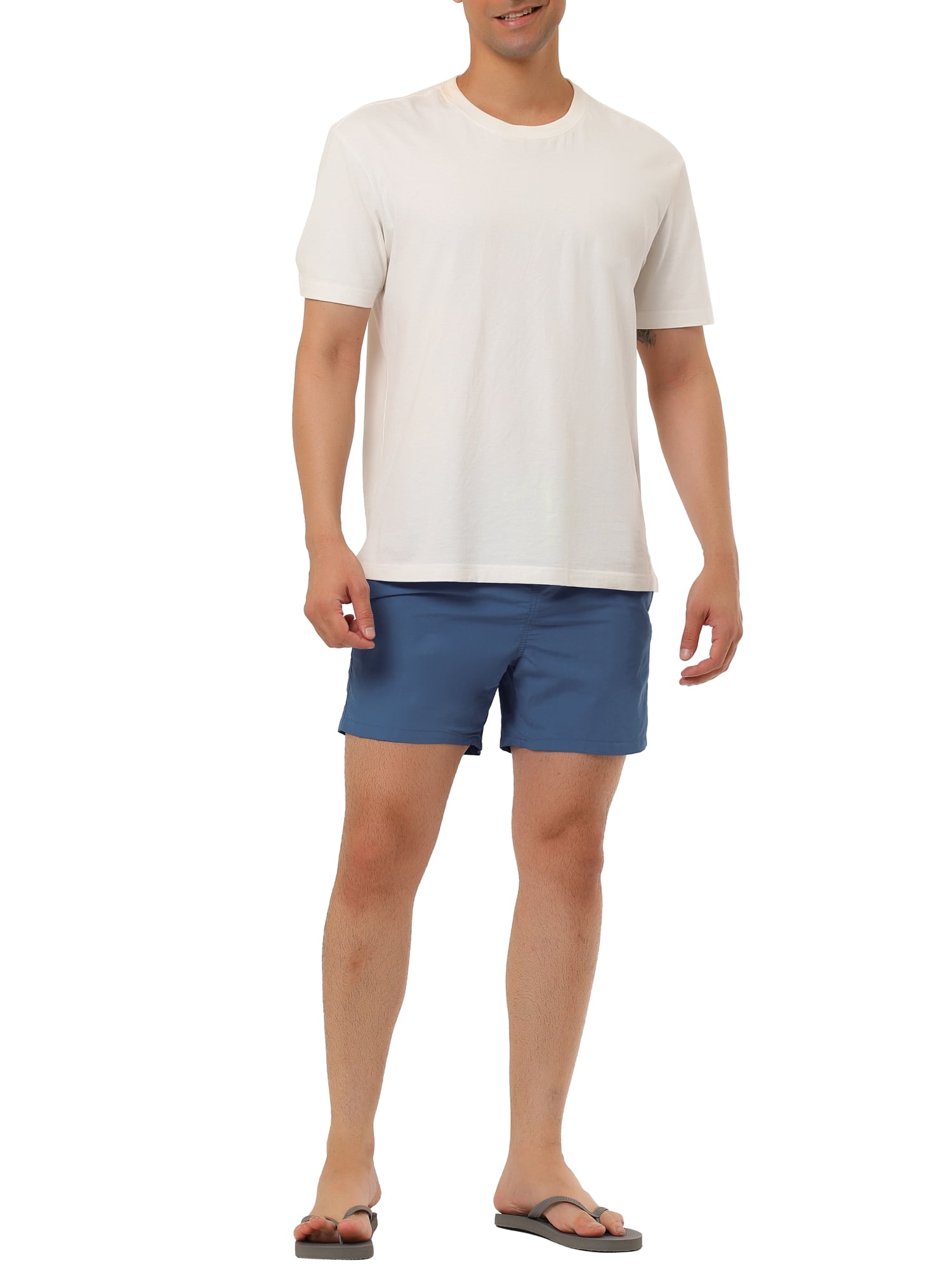 Unique Bargains Men's Summer Beach Shorts Mesh Lining Drawstring Waist Swim Shorts 32 Dark Blue