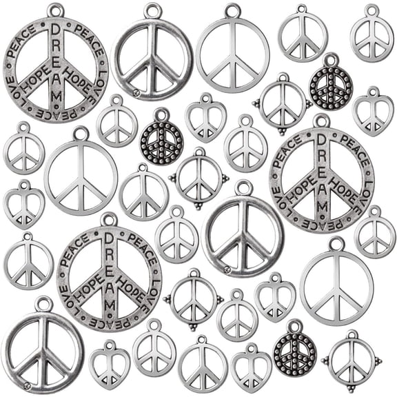 Aylifu 100 Gram Antique Silver Peace Symbol Charms, Alloy Mixed Styles Peace Sign Necklace Pendants for Diy Crafts Jewelry Making