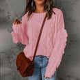 thumbnail image 3 of Women's Chunky Cable Knit Sweater Oversized Crewneck Long Sleeve Pullover (Pink, S), 3 of 4