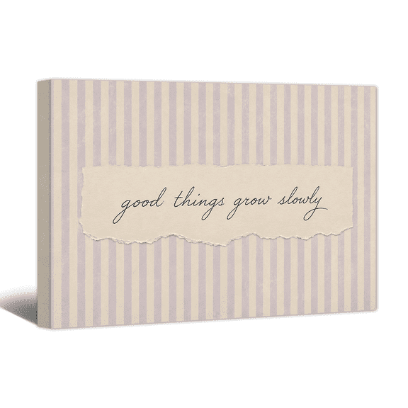 Vintage Purple Striped Canvas Wall Art Good Things Grow Slowly Prints, Warm Quote Artwork Paintings for Living Room Bedroom Bathroom Home Wall Decor