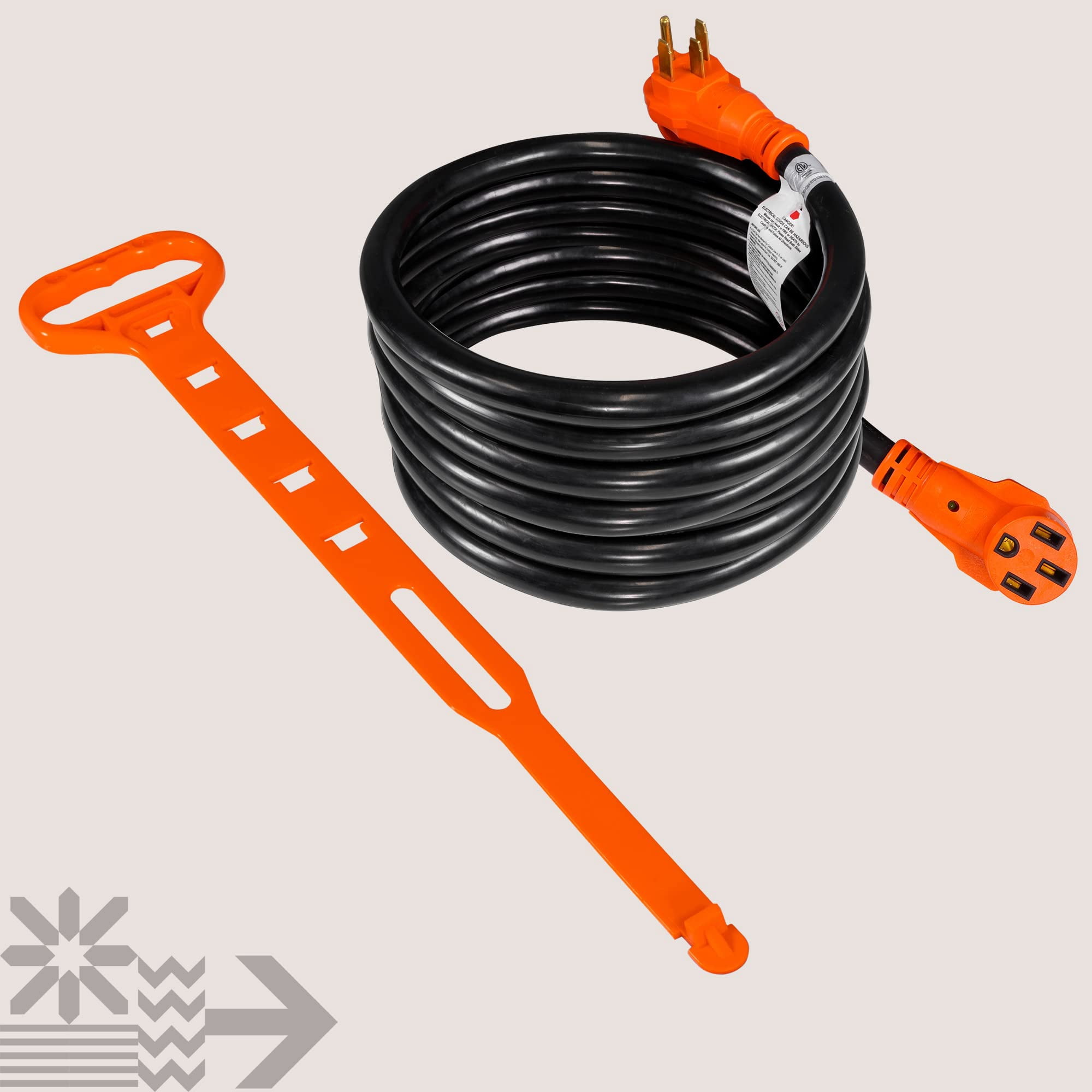 25 Feet 125/250V 50A RV Power Extension Cord [NEMA 14-50P/14-50R] [6/3+8/1 AWG STW Copper 4 Wires] [LED Indicator] [ETL Listed] [EZ-Grip Handle] For RV Trailer Camper Campsite